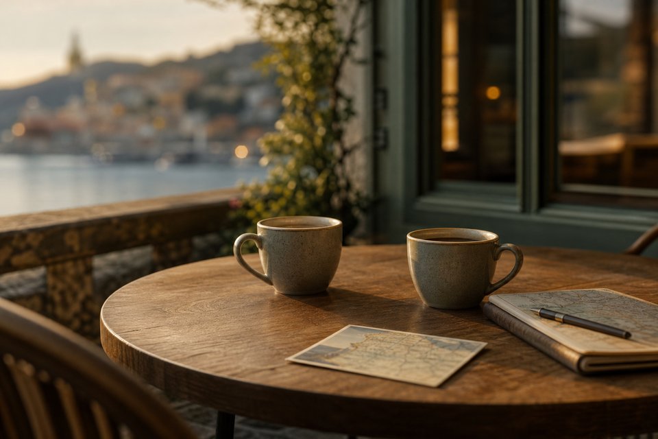 Two coffee cups on a quiet shared table