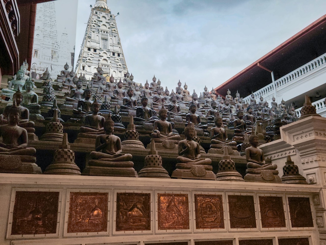 Buddha statues at Gangaramaya Temple complex in Colombo